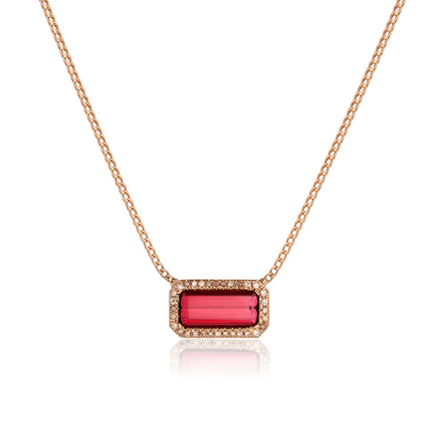 elongated emerald cut pink tourmaline and champagne diamond choker <span class='visuallyhidden'>Call, text 323-404-2959 for shop help.</span>